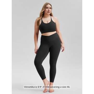 ODODOS Women's Cross Waist 7/8 Yoga Leggings with Inner Pocket, Inseam 25" Gathered Crossover Workout Yoga Pants, Black, X-Large