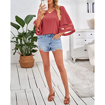 LookbookStore Women's Bell Sleeve Tops For Summer 2024