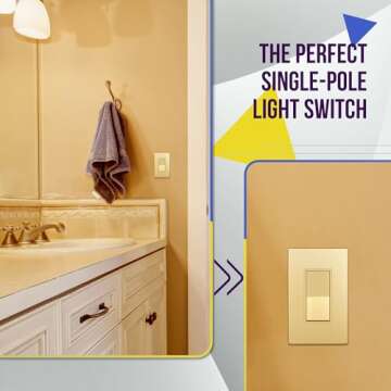 ENERLITES Elite Series Decorator Switch with Screwless Wall Plate, Paddle Light Switch, Single Pole, 3 Wire, Grounding Screw, Residential Grade, 15A 120V, UL Listed, 91150-GDWP, Gold with Wall Plate