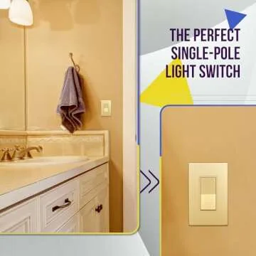 ENERLITES Elite Series Decorator Switch with Screwless Wall Plate, Paddle Light Switch, Single Pole, 3 Wire, Grounding Screw, Residential Grade, 15A 120V, UL Listed, 91150-GDWP, Gold with Wall Plate