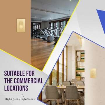 ENERLITES Elite Series Decorator Switch with Screwless Wall Plate, Paddle Light Switch, Single Pole, 3 Wire, Grounding Screw, Residential Grade, 15A 120V, UL Listed, 91150-GDWP, Gold with Wall Plate