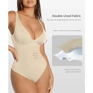 FeelinGirl Tummy Control Deep V-neck Bodysuit for Women