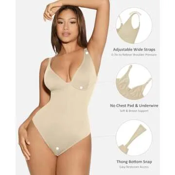 FeelinGirl Tummy Control Deep V-neck Bodysuit for Women