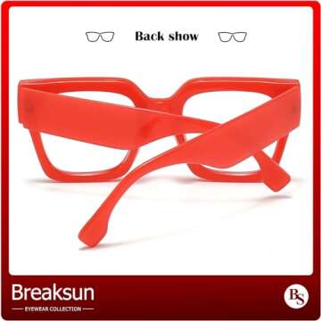 Breaksun Fashion Oversized Blue Light Blocking Glasses for Women Men Trendy Big Square Frame Computer Eyeglasses (Red)