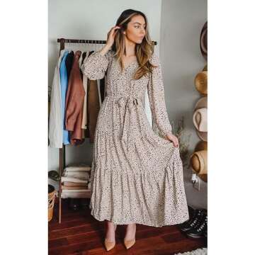 PRETTYGARDEN Womens Fall Long Sleeve Wrap V Neck Ruffle Floral Maxi Dress Casual Tie Waist Boho Chiffon Flowy Long Dresses