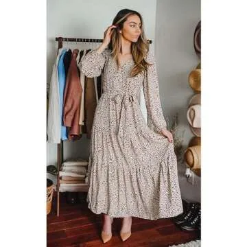 PRETTYGARDEN Womens Fall Long Sleeve Wrap V Neck Ruffle Floral Maxi Dress Casual Tie Waist Boho Chiffon Flowy Long Dresses