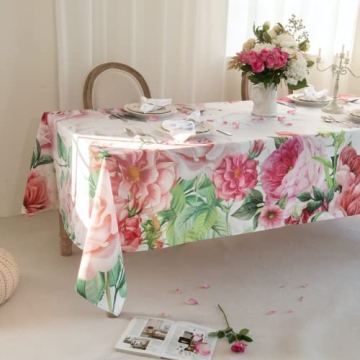 Valentine's Day Tablecloth Red Roses Table Cloth 60*102 Inch, Water Resistant Pink Roses Table Cover...
