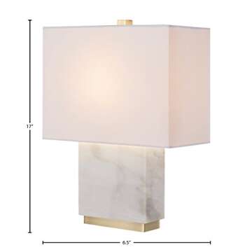 Amazon Brand – Rivet Mid-Century Modern Rectangle Living Room Table Lamp with LED Light Bulb, 17"H, White Marble and Brass