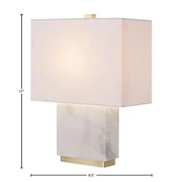 Amazon Brand – Rivet Mid-Century Modern Rectangle Living Room Table Lamp with LED Light Bulb, 17"H, White Marble and Brass