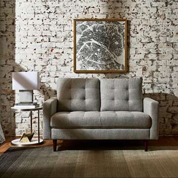 Amazon Brand – Rivet Mid-Century Modern Rectangle Living Room Table Lamp with LED Light Bulb, 17"H, White Marble and Brass