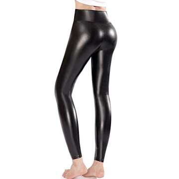 Ginasy Black Faux Leather Leggings for Women High Waisted Stretch Leather Pants Tummy Control