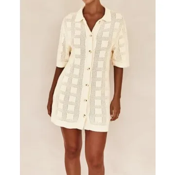 Kedera Women's Crochet Summer Dress Sexy V-Neck Cover Up