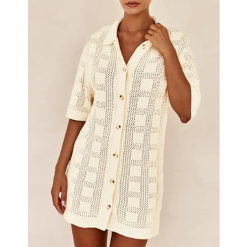 Kedera Women's Crochet Summer Dress Sexy V-Neck Cover Up