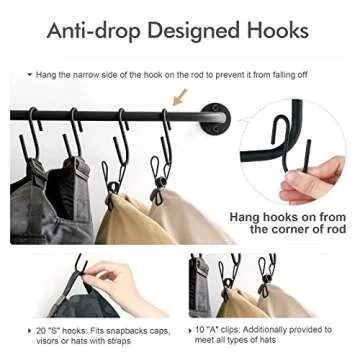 Mkono Hat Rack for Wall Baseball Cap Organizer Hanger with 20 Hooks Modern Metal Hat Holder Wall-Mounted Caps Display for Closet Door Bedroom Entryroom Laundry, Set of 2, Black
