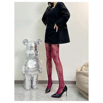 Chic Floral Mesh Sheer Tights for Stylish Women - Burgundy