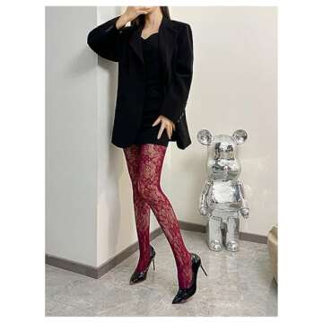 Chic Floral Mesh Sheer Tights for Stylish Women - Burgundy