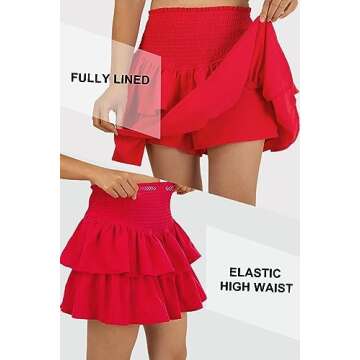 Vigorics Red Skirt High Waist Ruffle Skirt Pleated Tiered Skirt Women's Layered Flowy Skorts Skirts for Weddings and Romantic Occasions Red M