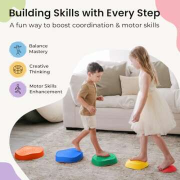 Tiny Land Stepping Stones for Kids, 5pcs Toddler Stepping Stones, Sensory Stepping Stones for Promoting Toddler's Balance & Coordination Skills, Stepping Stones for Toddlers 3-5 (Rainbow Color)