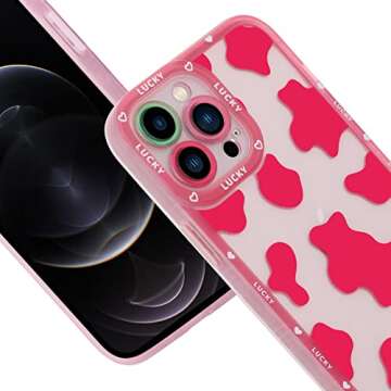 ZIYE Pink Cow Print iPhone 12 Pro Max Case - Soft TPU, Camera Protection, Anti-Scratch, 6.7 Inch