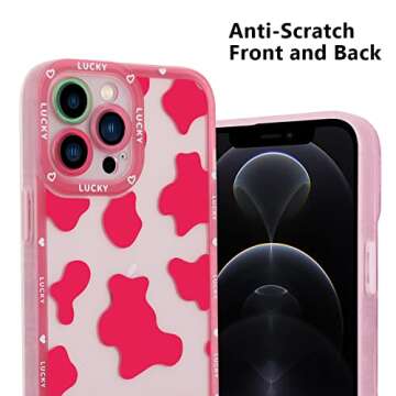 ZIYE Pink Cow Print iPhone 12 Pro Max Case - Soft TPU, Camera Protection, Anti-Scratch, 6.7 Inch
