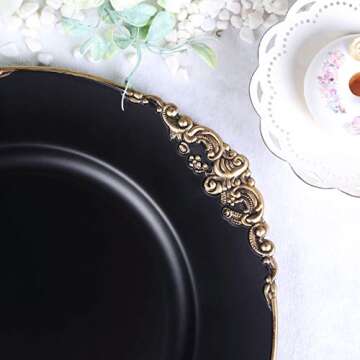 Tiger Chef Antique Charger Plates - Black Plate Chargers for Dinner Plates - Set of 12 Dinner Chargers (12, Antique Black)
