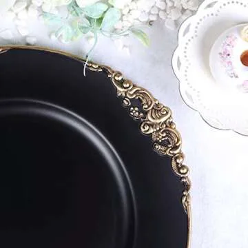 Tiger Chef Antique Charger Plates - Elegant Black Set of 12