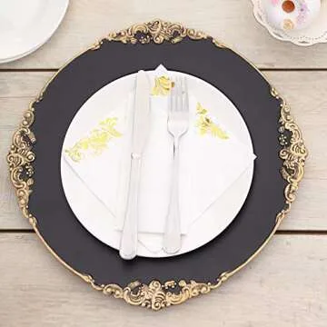 Tiger Chef Antique Charger Plates - Elegant Black Set of 12