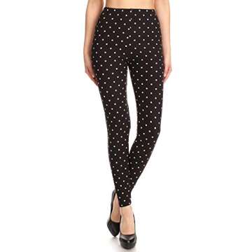 Leggings Depot High Waisted Plaid & Wild Print Leggings for Women-Full Length-R885, Polka Dots, One Size