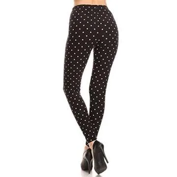 Leggings Depot High Waisted Plaid & Wild Print Leggings for Women-Full Length-R885, Polka Dots, One Size
