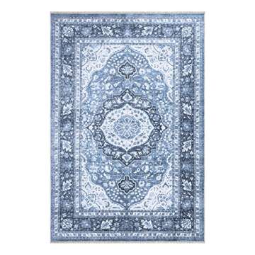 Bloom Rugs Caria Washable Non-Slip 3x5 Rug - Blue Traditional Area Rug for Living Room, Bedroom, Dining Room, and Kitchen - Exact Size: 3' x 5'