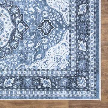 Bloom Rugs Caria Washable Non-Slip 3x5 Rug - Blue Traditional Area Rug for Living Room, Bedroom, Dining Room, and Kitchen - Exact Size: 3' x 5'