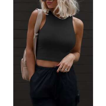 ATHMILE Women Black Crop Top Double Lined Tank Tops Casual Basic Shirts Sleeveless Workout Tops Going Out Tops