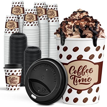 Ginkgo Coffee Cups with Lids 12 oz, 100 Pack Disposable To Go Coffee Cups for Cappuccino, Hot Bevera...
