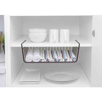 Smart Design Undershelf Storage Basket - Medium - Snug Fit Arms - Steel Metal Wire - Rust Resistant ...