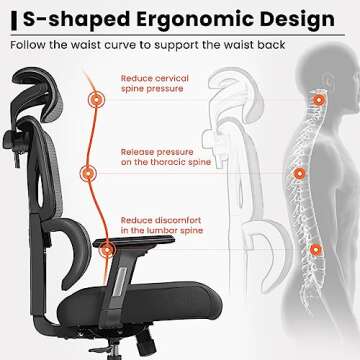 Razzor Ergonomic Office Desk Chair with Adjustable Lumbar Support, Computer Gaming Chair with 3D Arms and Headrest, Comfortable Swivel Chair with Sponge Seat Cushion High Back Executive Chairs Black