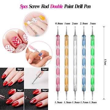 JOYJULY Nail Art Kit includes 30 Striping tape & 4Pcs Striping Roller Box & 12 Colors Rhinestones & 5pcs Dotting Pen & 15pcs Brush Set