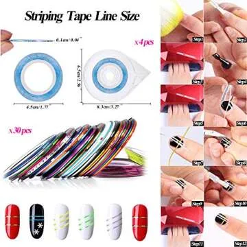 JOYJULY Nail Art Kit with 30 Striping Tapes and More
