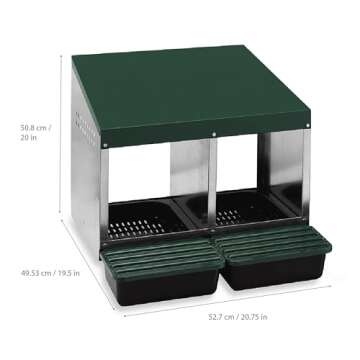 Homestead Essentials 2 Compartment Roll Out Nesting Box for Chickens | for Up to 10 Hens | Heavy Duty Chicken Coop Nesting Box with Compact Lid Cover to Protect Eggs