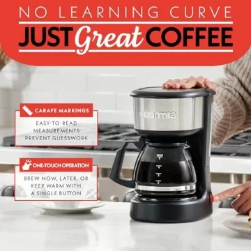 Gourmia 5-Cup One-Touch Drip Coffee Maker for Compact Spaces