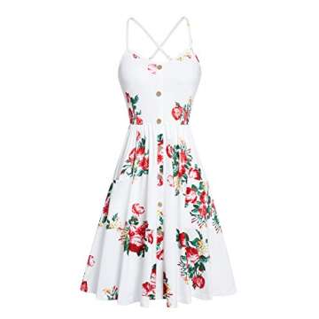 KILIG Women's Summer Casual Sundress Spaghetti Strap Button Dress with Pocket