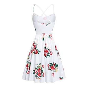 KILIG Women's Summer Casual Sundress Spaghetti Strap Button Dress with Pocket