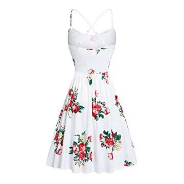 KILIG Women's Summer Casual Sundress Spaghetti Strap Button Dress with Pocket