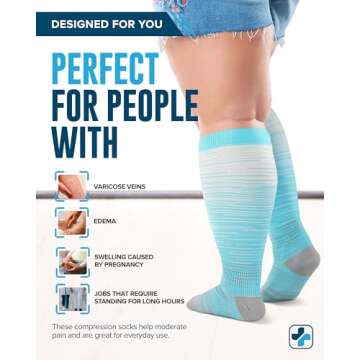 Doctor's Select 3 Pairs Plus Size Compression Socks Wide Calf - Up to 6XL | 20-30 mmHg Compression Socks for Women Wide Calf | Wide Compression Socks for Women Circulation | Blue, Light Blue, Purple & Pink (Stripes)