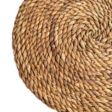 KAZI Essentials Boho Round Woven Placemats – Set of 6, Natural Wicker Cattail Placemats, Braided H...