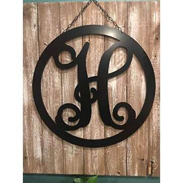 PK Décor Initial Decor for Wall, Metal ACM Initial Sign for Home, 24 inch Script Font, Weatherproof Outdoor Decor, Single Letter Circle Monogram Wreath, QUICK