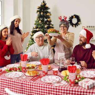 Suttmin 350 Pcs Paper Plates and Napkins Set Disposable Paper Plates Party Supplies Tableware Set Dinnerware Serve 50 Guest Cups Knife Forks Spoon(White,tree and Snowflakes)