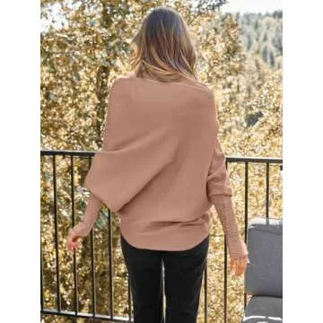 LILLUSORY Womens Batwing Oversized Sweaters Assymetrical Off The Shoulder Boat Neck Wrap Tunic Tops Fall Fashion Cloth Outfit Brown Medium