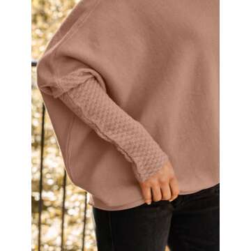 LILLUSORY Womens Batwing Oversized Sweaters Assymetrical Off The Shoulder Boat Neck Wrap Tunic Tops Fall Fashion Cloth Outfit Brown Medium