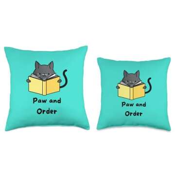 The Cozy Mystery Company Paw and Order | Cat Cozy Mystery Kitten Reading a Book Throw Pillow, 16x16, Multicolor