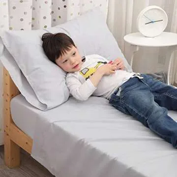TILLYOU 3-Piece Brushed Microfiber Toddler Sheet Set for Boys Girls, Silky Soft, Breathable and Lightweight Bedding Set Includes Flat Sheet, Fitted Bed Sheet and Envelope Pillowcase, Gray